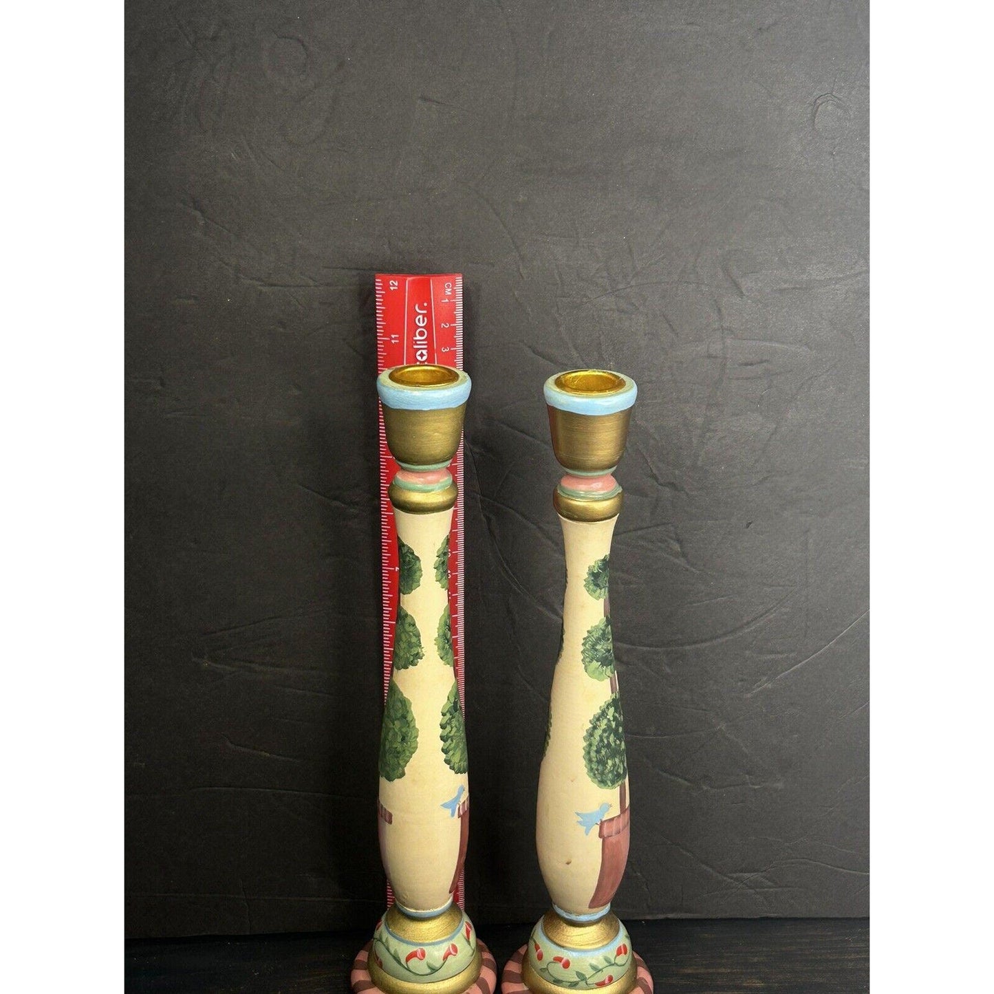 Folk Art Hand-Painted Wooden Candle Holders – Southwestern Bird Design