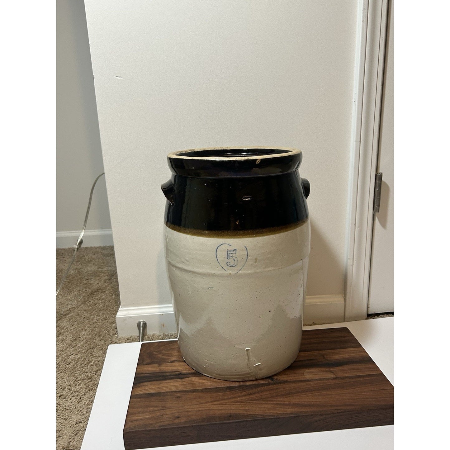 Antique Burley Winter 5 Gallon Stoneware Churn. Salt Glaze Crock W/ Albany Slip
