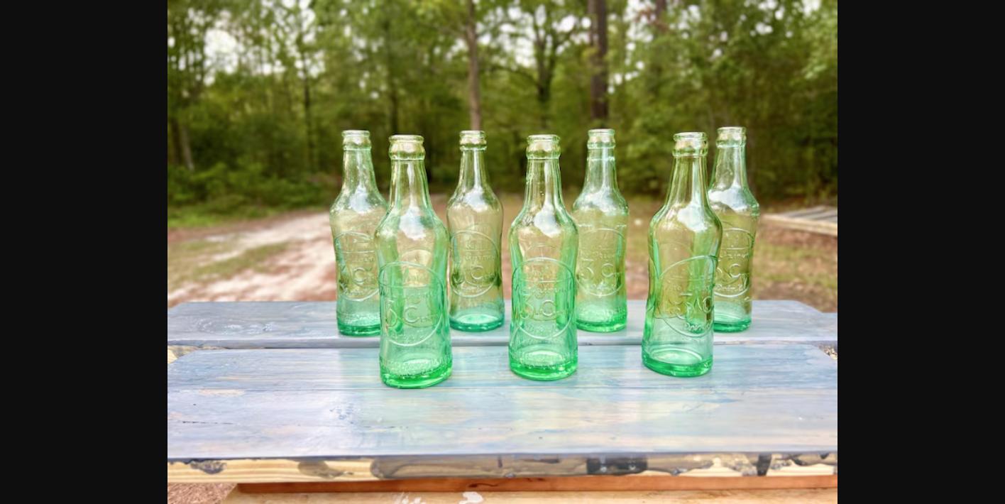 7 Scarce Antique "The Original 3 Centa Drink" Bottles - Aqua Embossed Soda Bottle Lot, LGW, Patent 52423