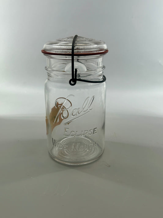 Ball Eclipse Wide-Mouth Jar — Complete with Glass Lid, Wire Bail, Red Seal & Surviving Old Paper Label
