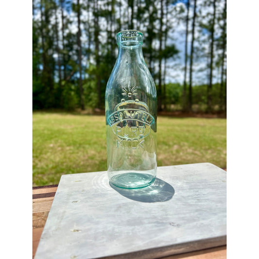 Vintage Italian Absolutely Pure Milk Bottle Embossed Cow Aqua Glass 1 Quart