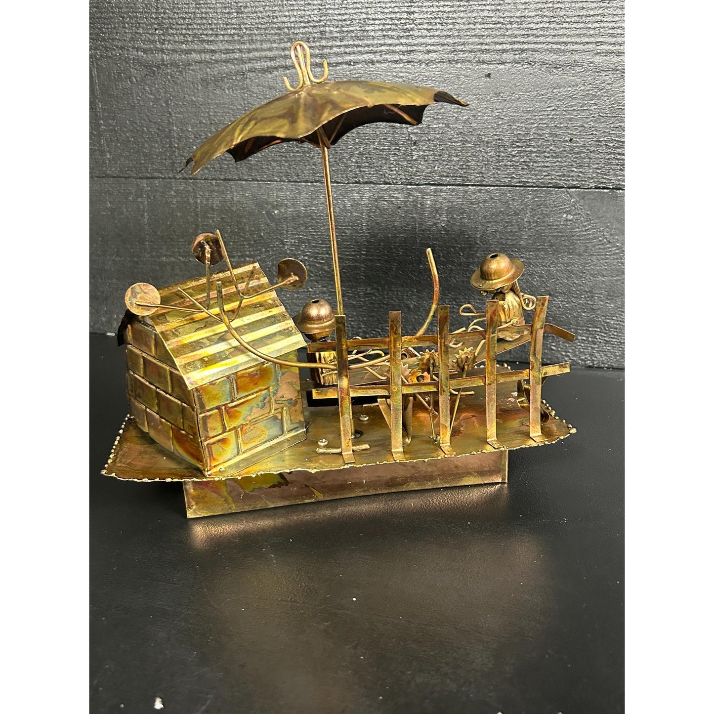 Vintage Berkeley Designs Brass Kinetic Music Box • Working TOYO Movement • Moving Figures Garden Scene • “It’s a Small World” Sculpture rare