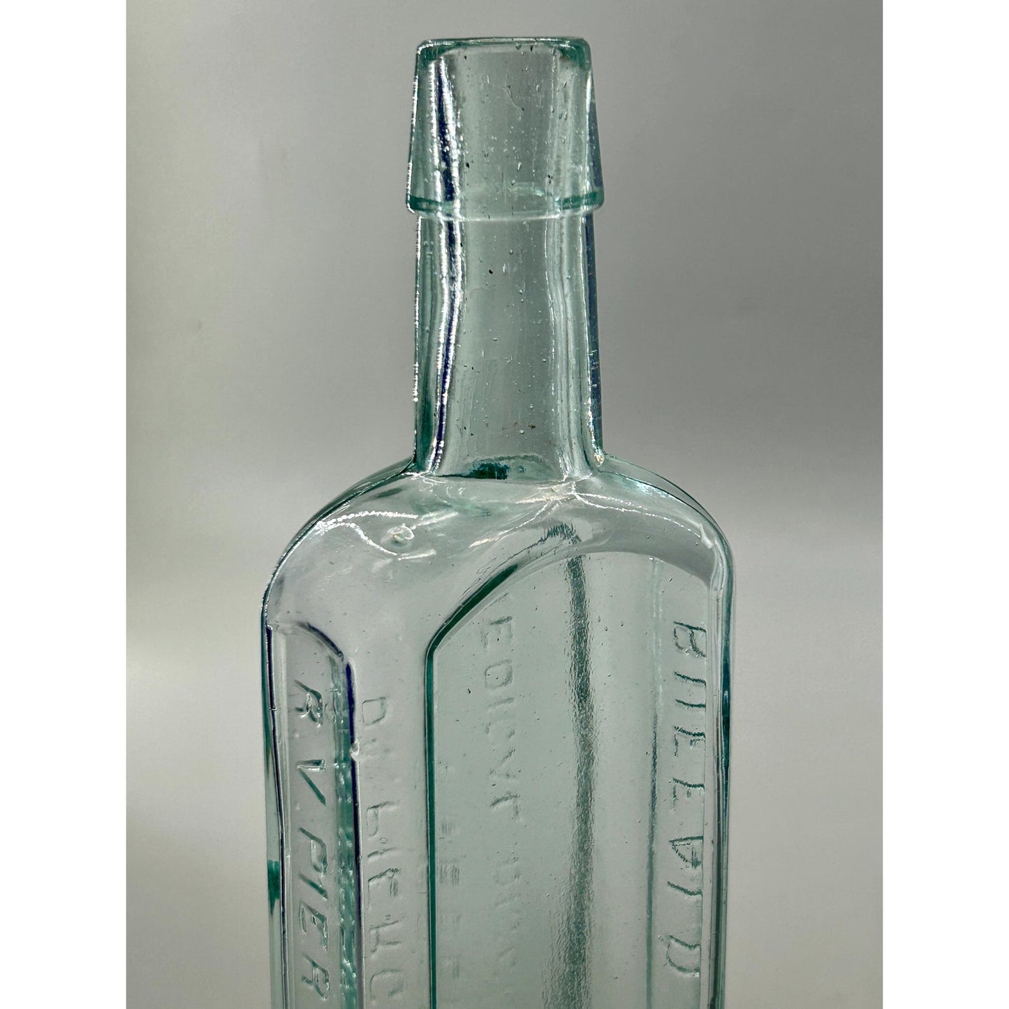 Antique Dr Pierce Golden Medical Discovery Applied Top Aqua Hand Blown Patent Medicine Bottle Buffalo NY 1880s Seed Bubbles