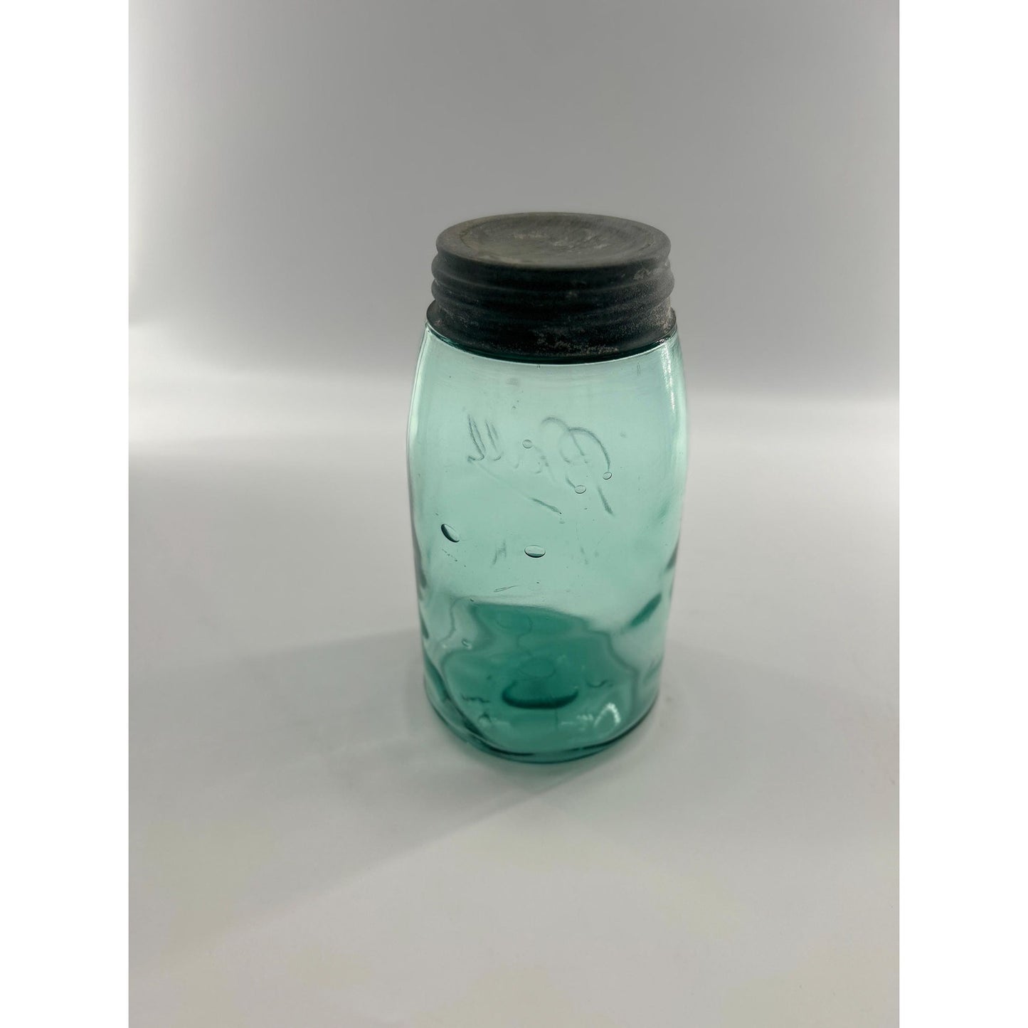 Antique Ball Mason Quart Deep Teal Aqua 1910–1923 Underlined Script Near Mint Zinc Lid 100+ Year Old Vintage Canning Jar