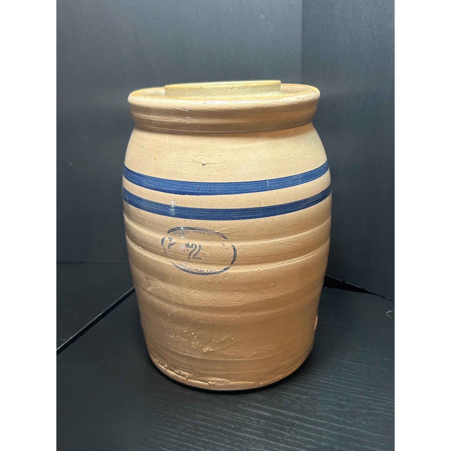 Antique Marshall Pottery 2 Gallon Butter Churn w/ Original Lid | Texas Stoneware Crock | Rustic Farmhouse Primitive Decor | 1930s–1950s