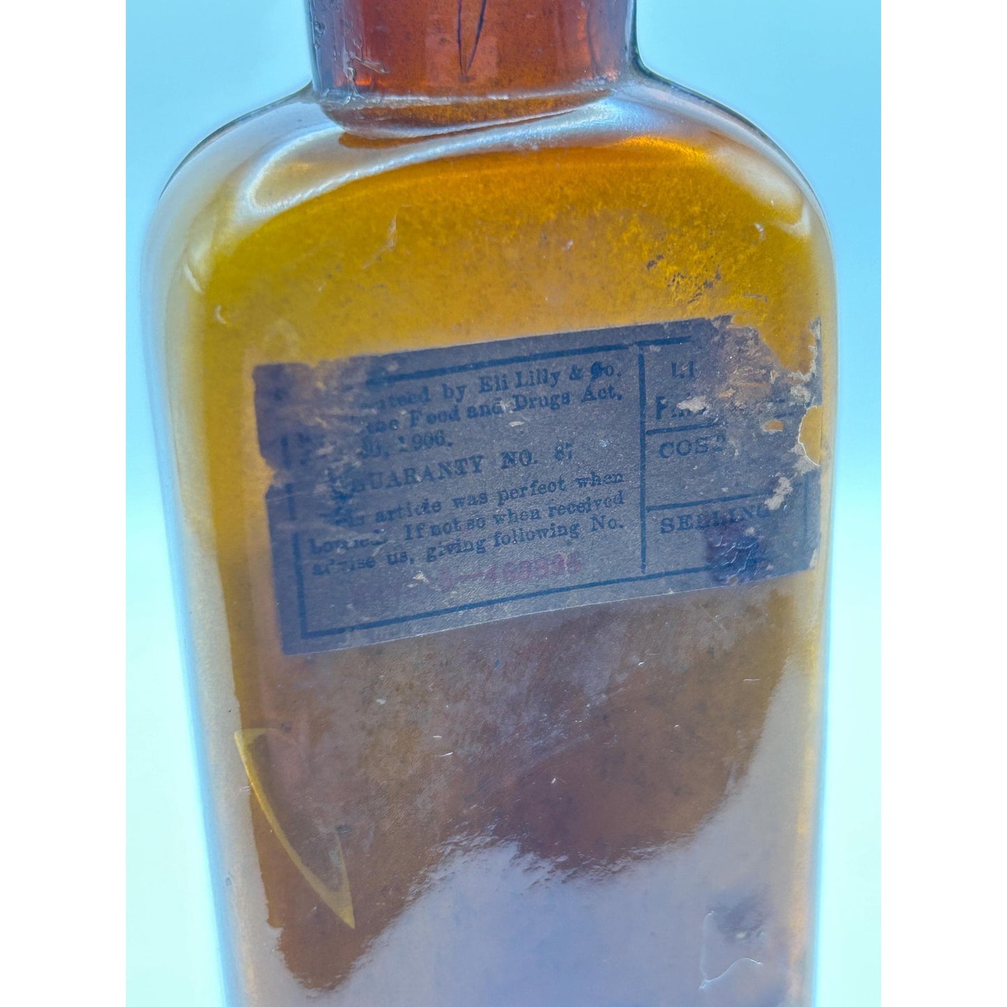 Antique Eli Lilly Calcium Sulphide Tablet Bottle w/ Original Contents & Cork