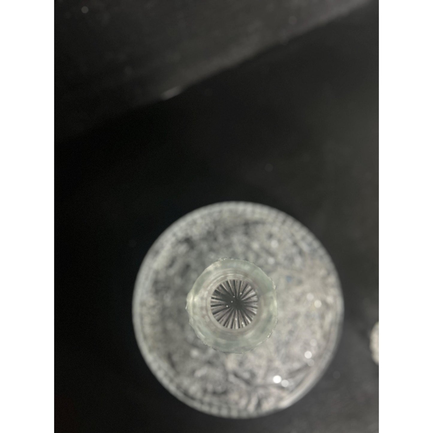 Vintage Cut Crystal Decanter with Stopper • Pressed Glass Starburst Pattern • Heavy Clear Barware • Mid-Century Liquor Whiskey Wine Bottle