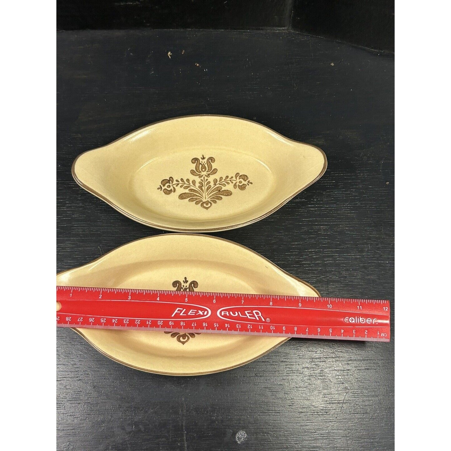 Vintage Pfaltzgraff Village Pattern Au Gratin Baking Dishes — Matched Pair — Mold #265 — Farmhouse Stoneware