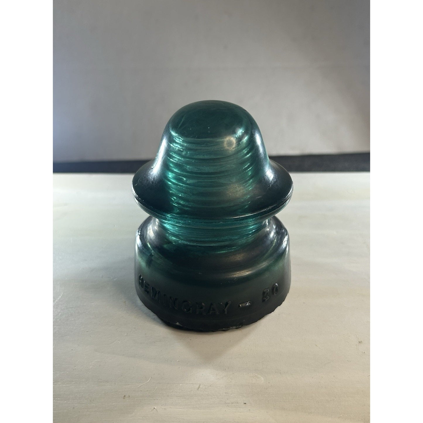 RARE Vintage Green Black Swirl Hemingray 20 Glass Insulator Matte Glass. Scarce!