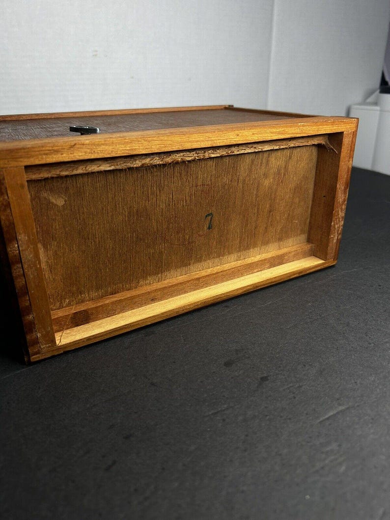 1970s Wooden Music Jewelry Box with 4 Drawers – Vintage Wood Organizer, Mid Century Bedroom Storage image 10