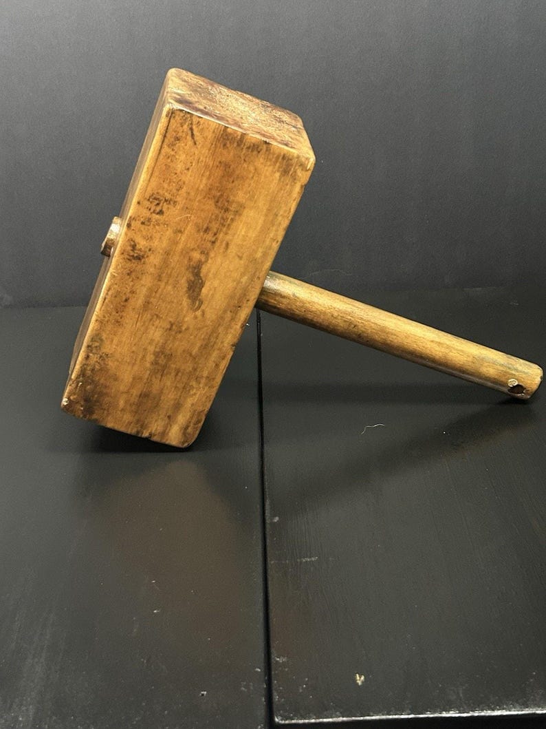 Antique Wooden Carpenter's Mallet, Primitive Joiner's Tool, Early American Woodworking image 10