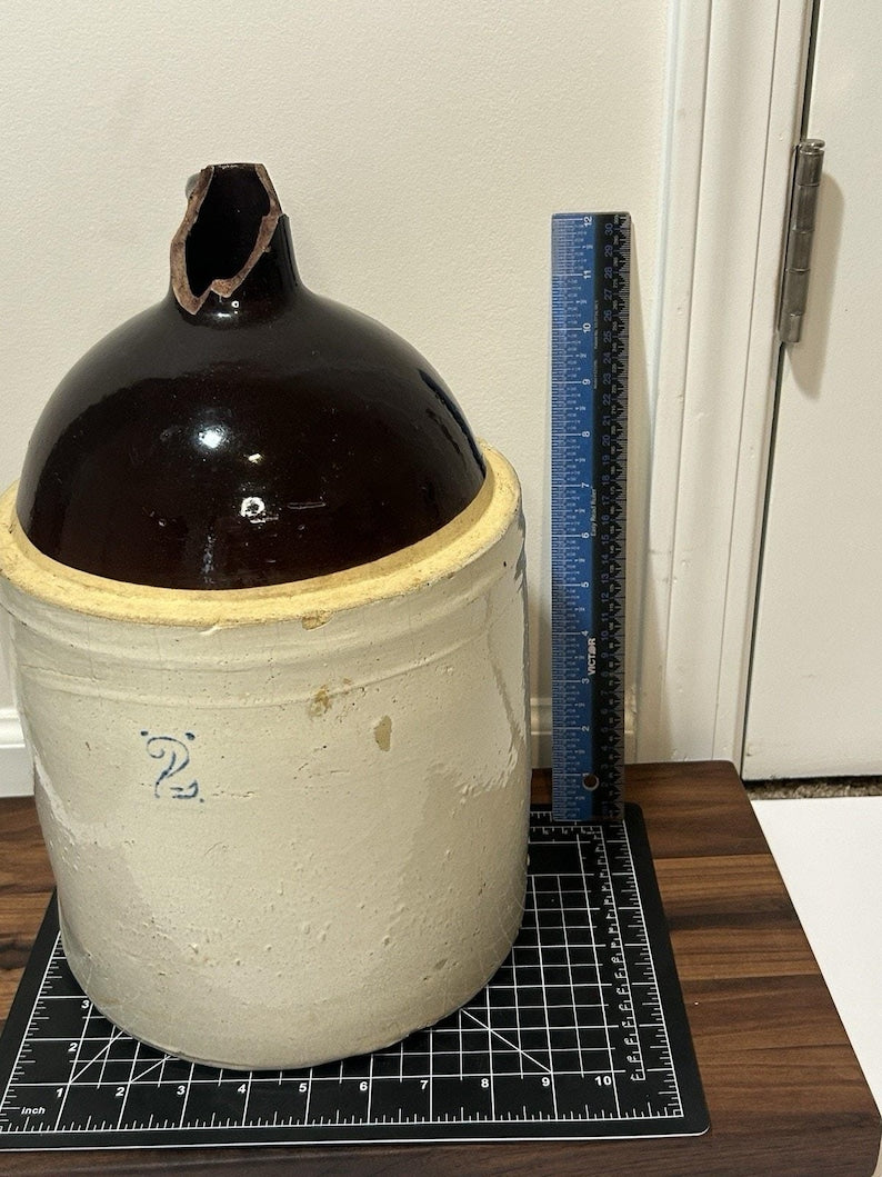 Antique 2-Gallon Stoneware Whiskey Jug, Two-Tone Albany Slip Glaze and Cobalt 2 Mark image 10