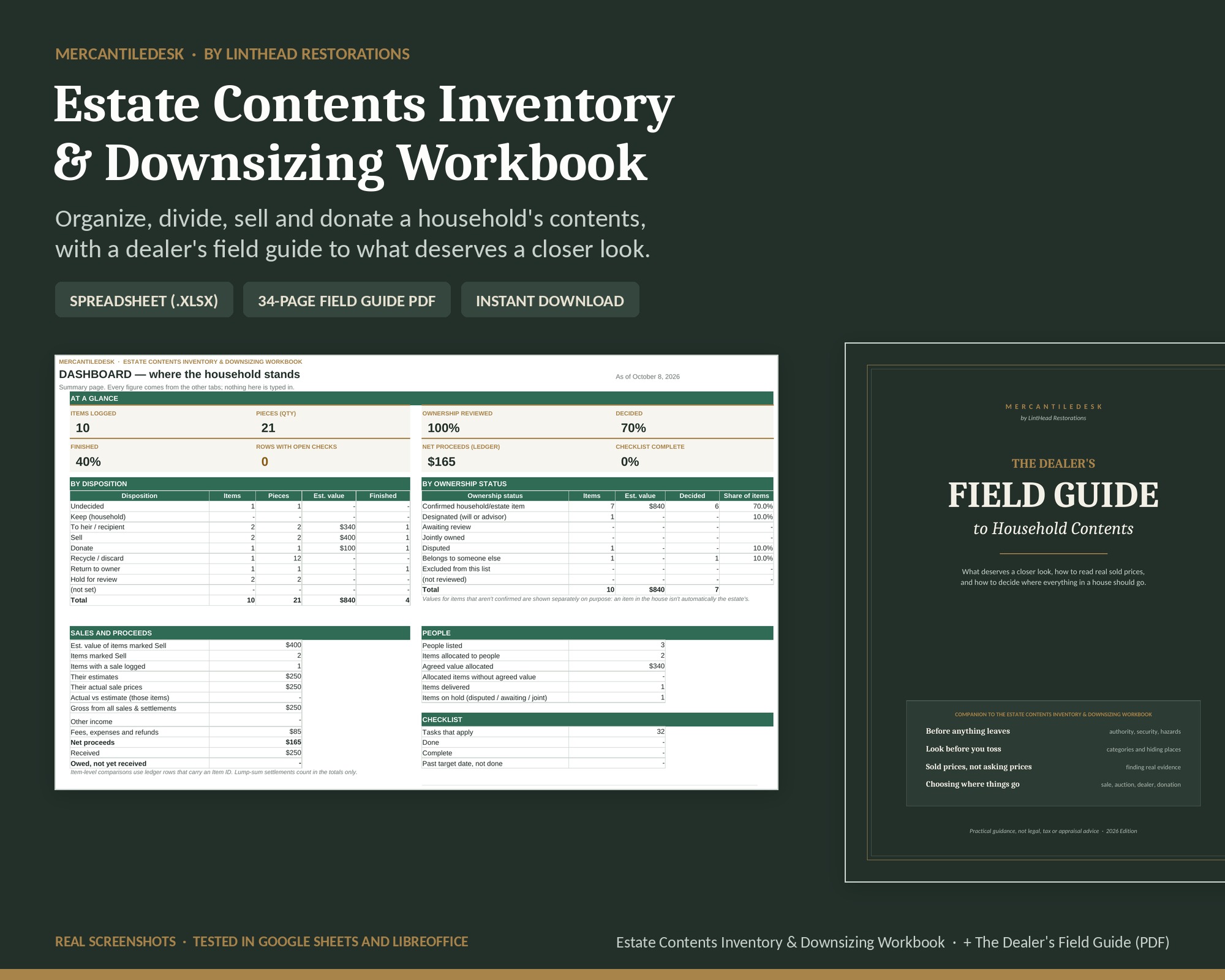 Estate Contents Inventory & Downsizing Workbook + The Dealer's Field Guide