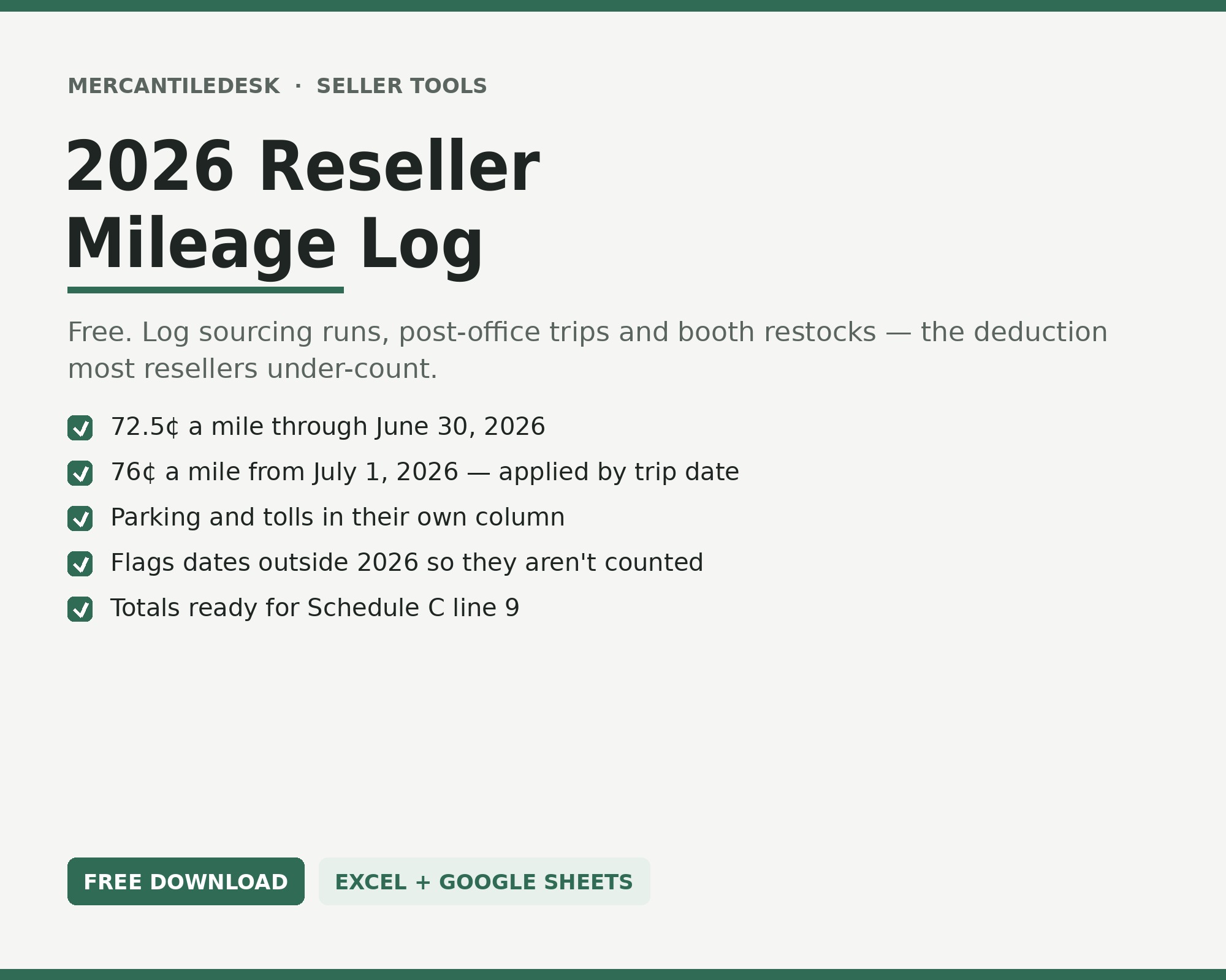 2026 Reseller Mileage Log (Free)