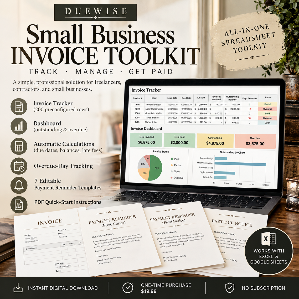 Small Business Invoice Toolkit – Tracker, Dashboard & Payment Reminders