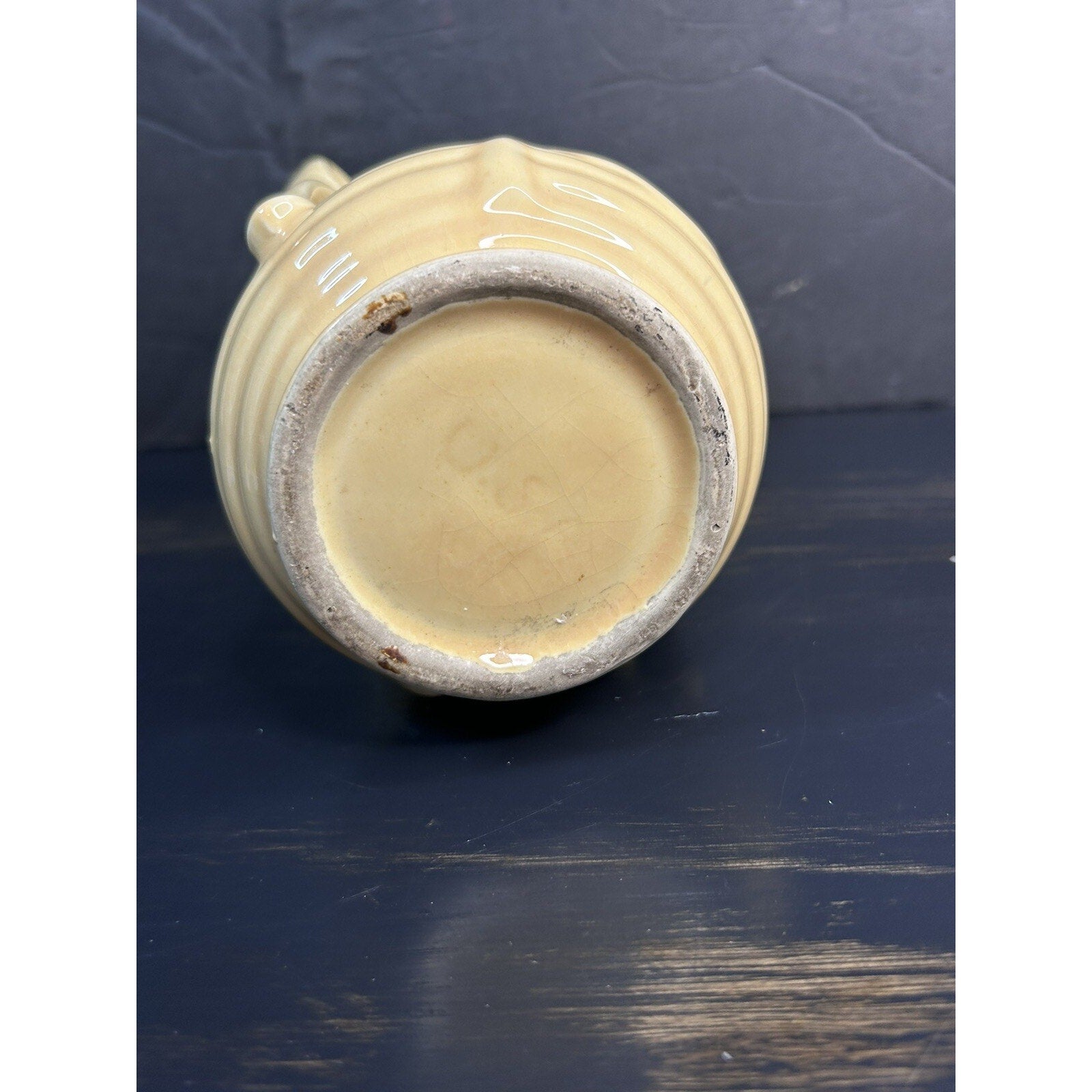 Vintage Shawnee peach tan vase top interior view MCM art pottery