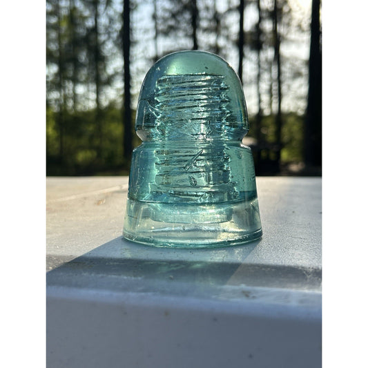 Stunning Vintage Brookfield Beehive Aqua Blue Ice Glass Insulator Marked B