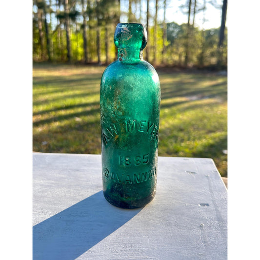 1885 A. W. Meyer Savannah GA Soda Bottle Deep Emerald Blob Top Hutchinson Era Antique Georgia Bottle Collectible Early American Glass