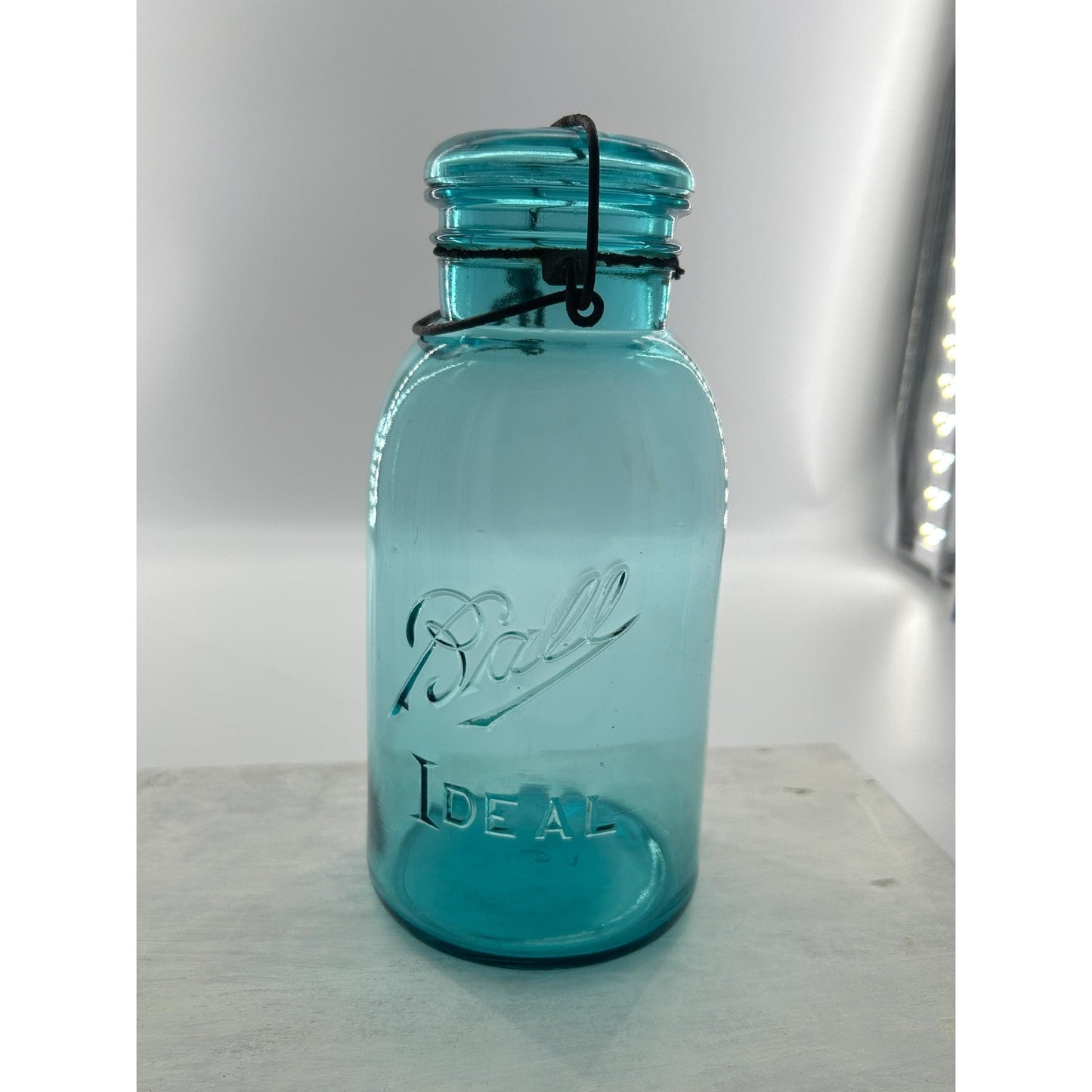 Ball Ideal Aqua Glass Mason Jar w/ Wire Bail Rustic Farmhouse Decor