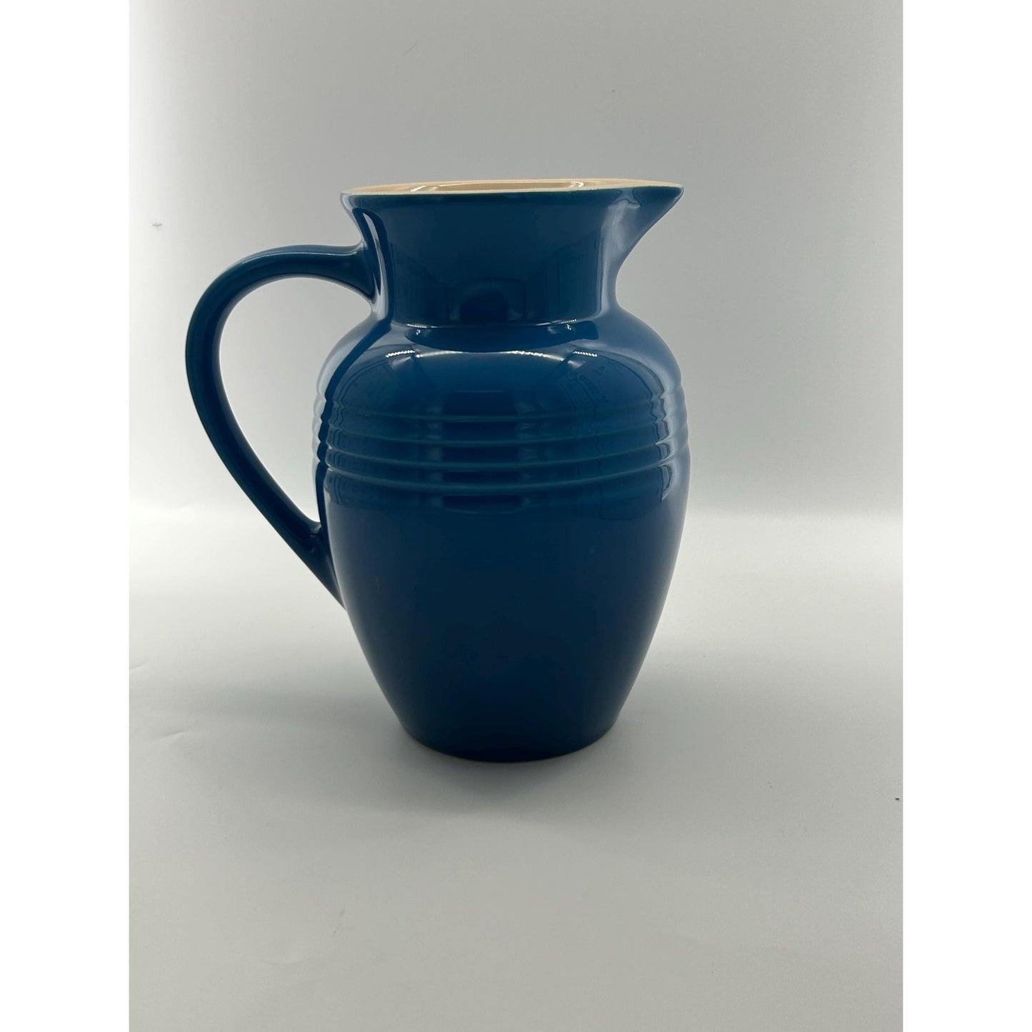 Le Creuset Marseille Blue Stoneware Pitcher Cream Interior Water Jug Farmhouse Kitchen Decor Pouring Jug French Country Decor Large Ceramic