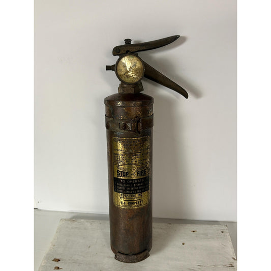WWII-Era STOP-FIRE Military Aircraft Fire Extinguisher — Original Brass — Complete Original Components — Aviation Militaria