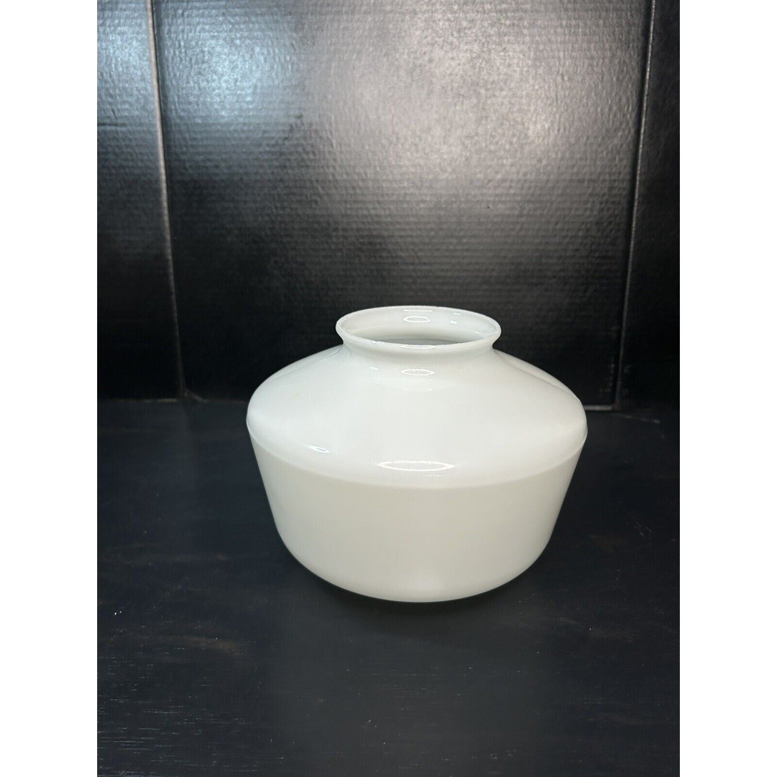 Vintage milk glass schoolhouse ceiling shade back view