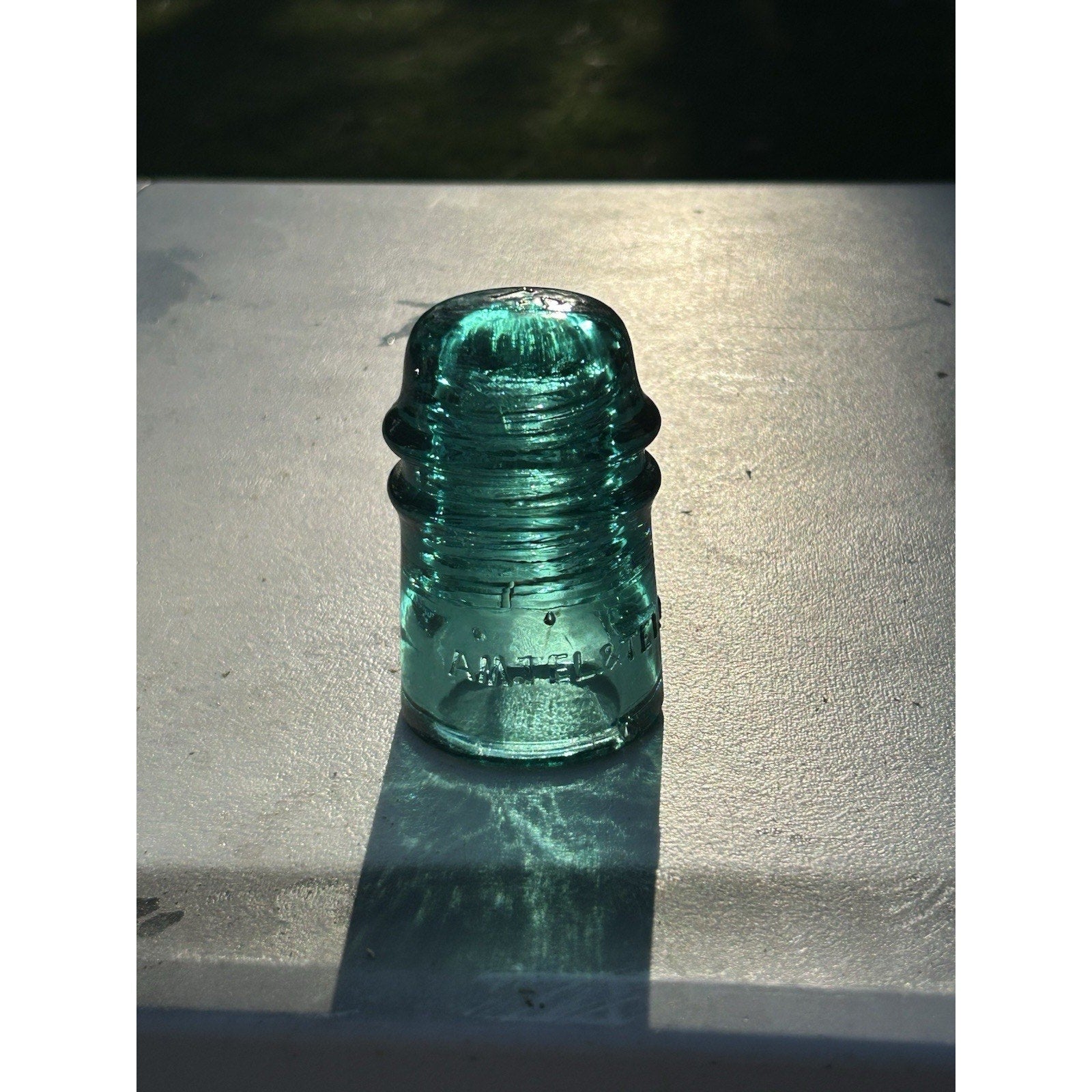 AM TEL TEL Co ice green glass insulator Elmer NJ side view