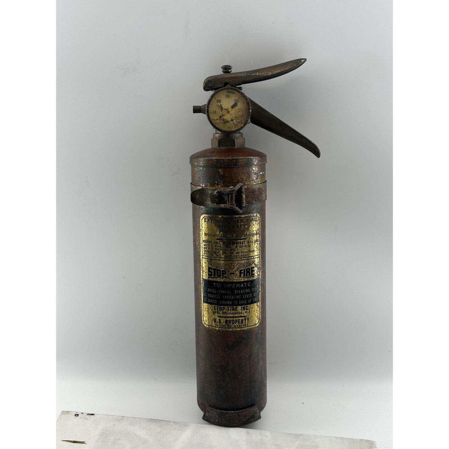 WWII Aircraft Fire Extinguisher STOP-Fire Brass Military Aviation Artifact Original WWII Airplane Fire Suppressor. Very rare find!