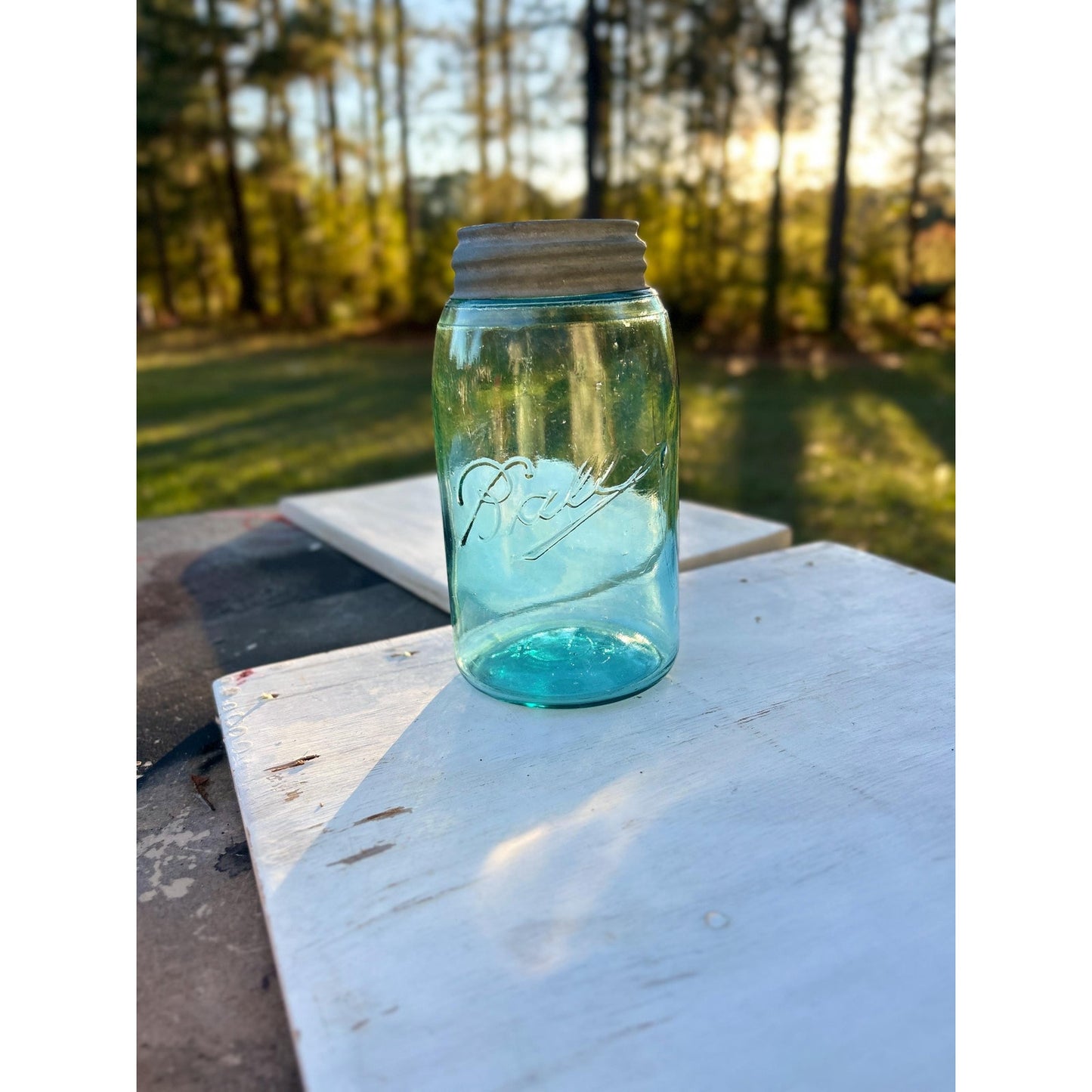1900-1910 Ball Mason W "triple L Jar Quart Aqua Blue Glass W Lots Of Bubbles! | Mason_jar | Rare_jar | Blue_mason | Home_decor | Zinc