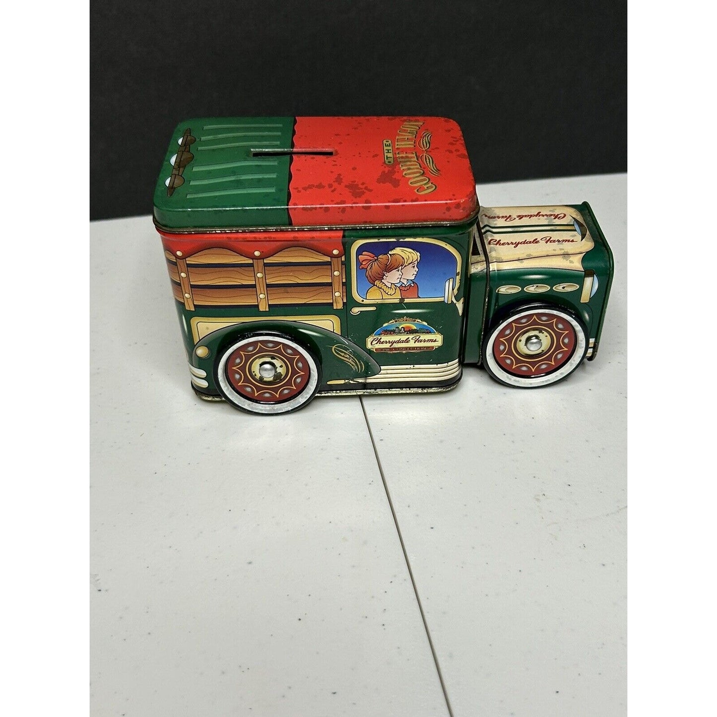 Vintage Nobel Hall Cherrydale Farms "The Goody Wagon" Tin Truck Coin Bank. NEW!!