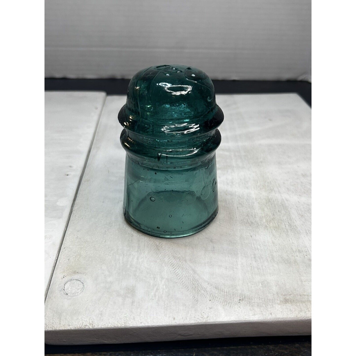 Antique Green Brookfield Glass Insulator — Embossed Dome Top — Uncommon Color