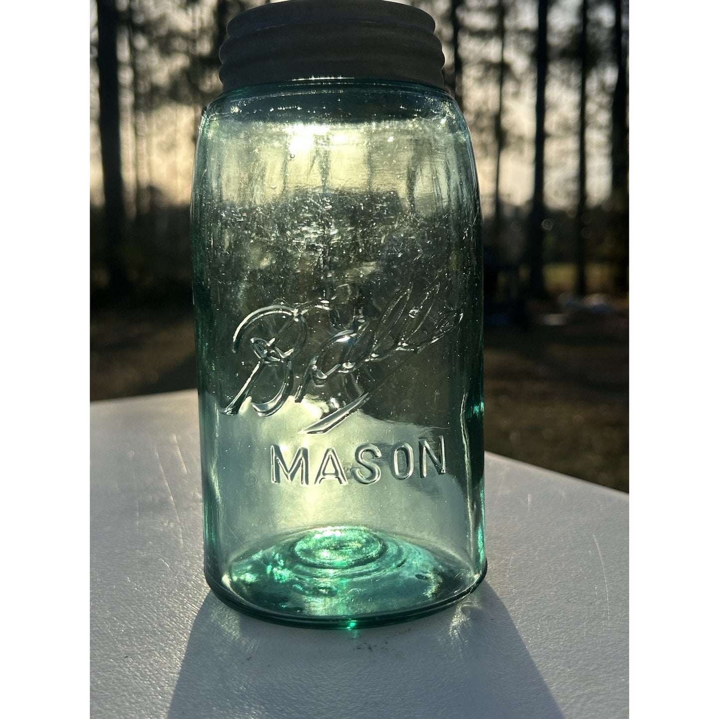 Antique Ball mason jar Triple L 1900-1910 bubble glass detail