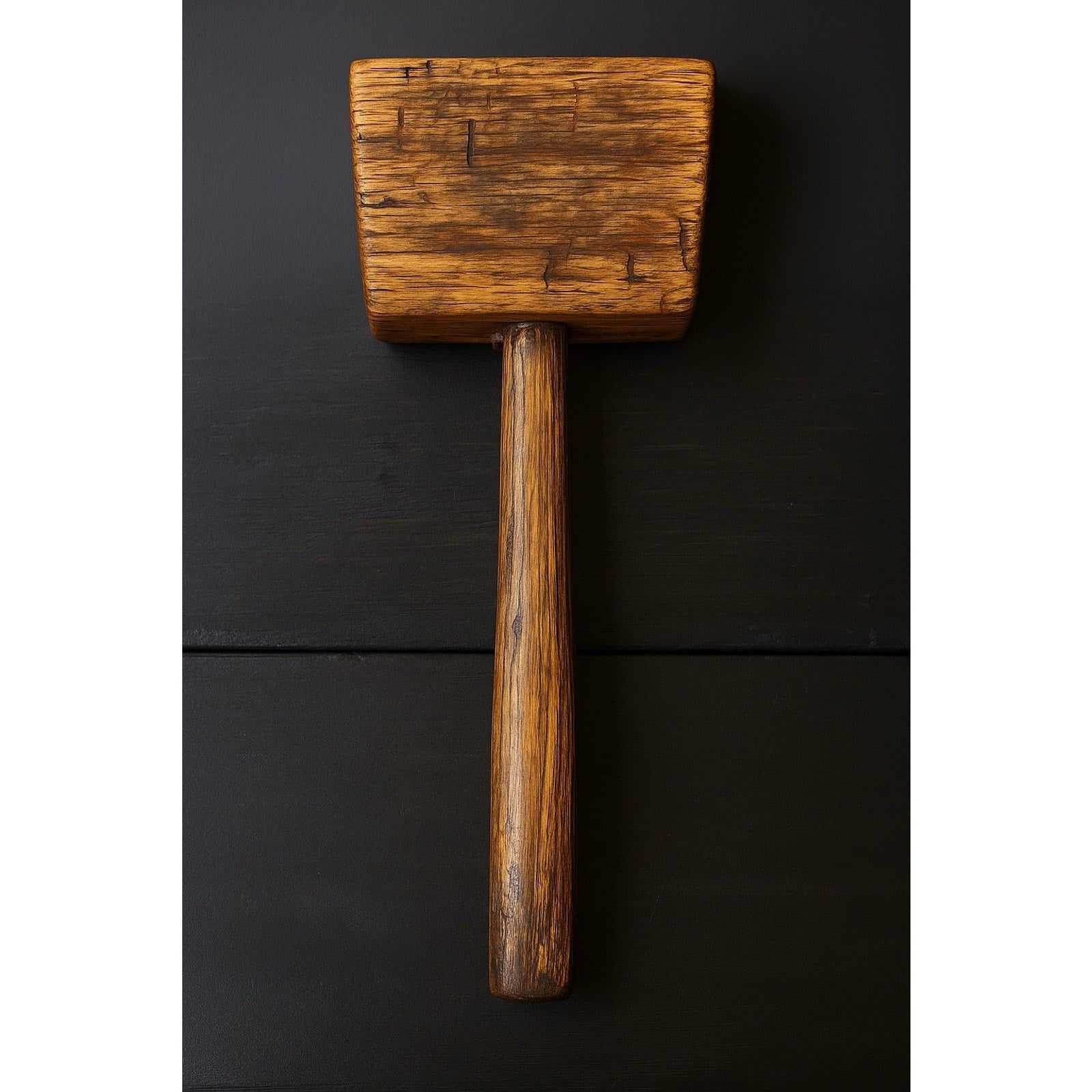 Antique 5-inch carpenter's mallet with balanced hardwood head and tapered handle