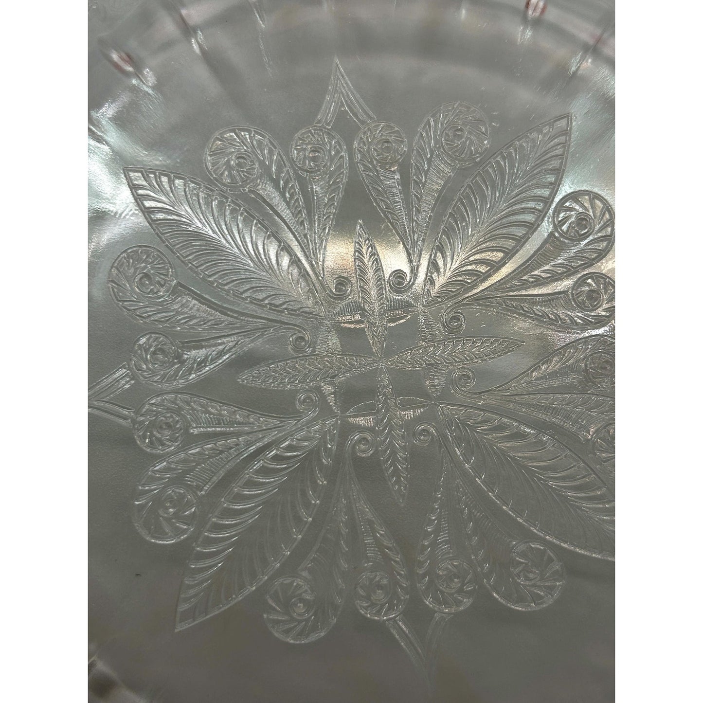 Vintage Pink Depression Glass Plates Set of 2 Etched Floral Square Luncheon Salad Plates Art Deco Glassware