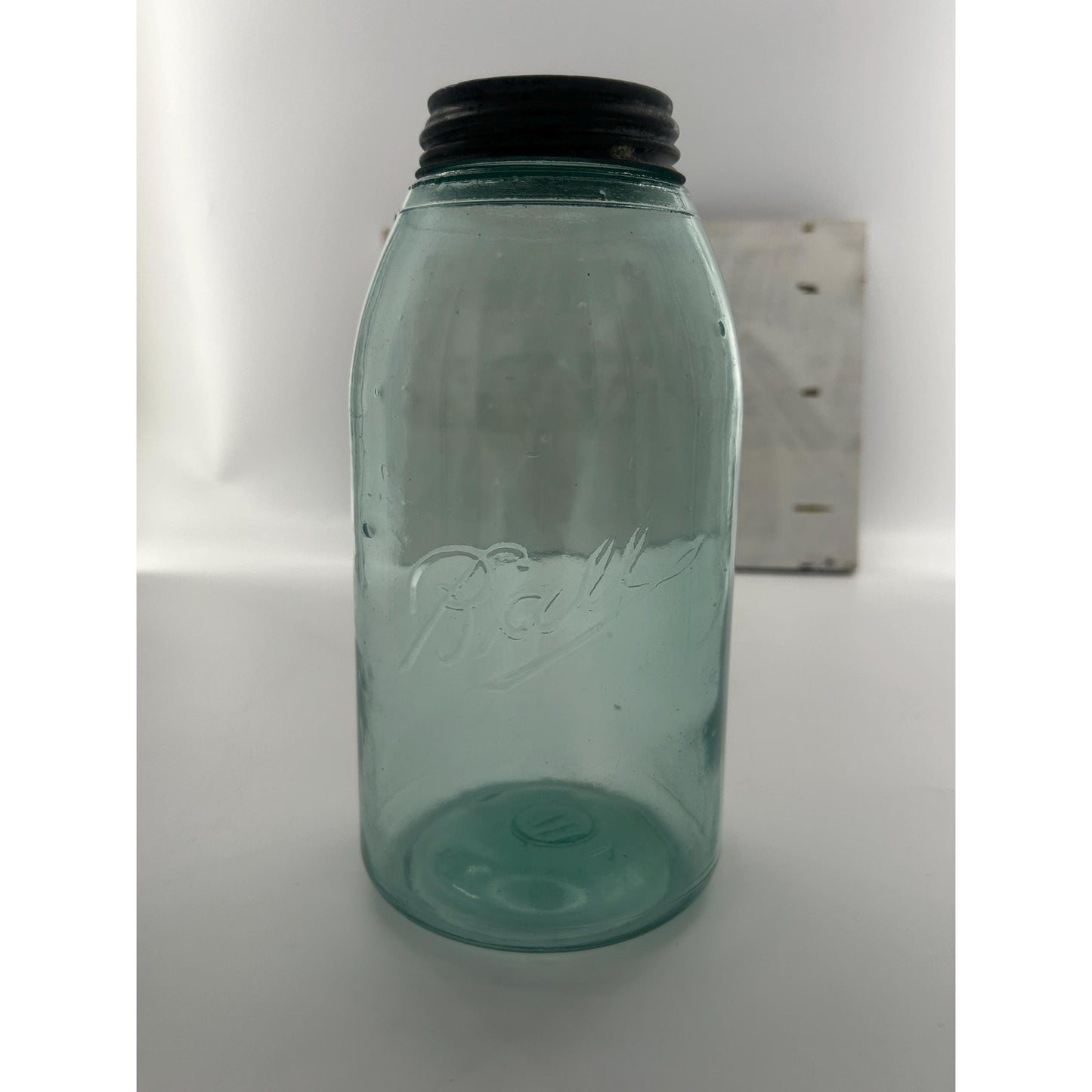Antique Ball Triple L Half Gallon Aqua Mason Jar 1900–1910 Early Script Ball Bros Original Zinc Lid