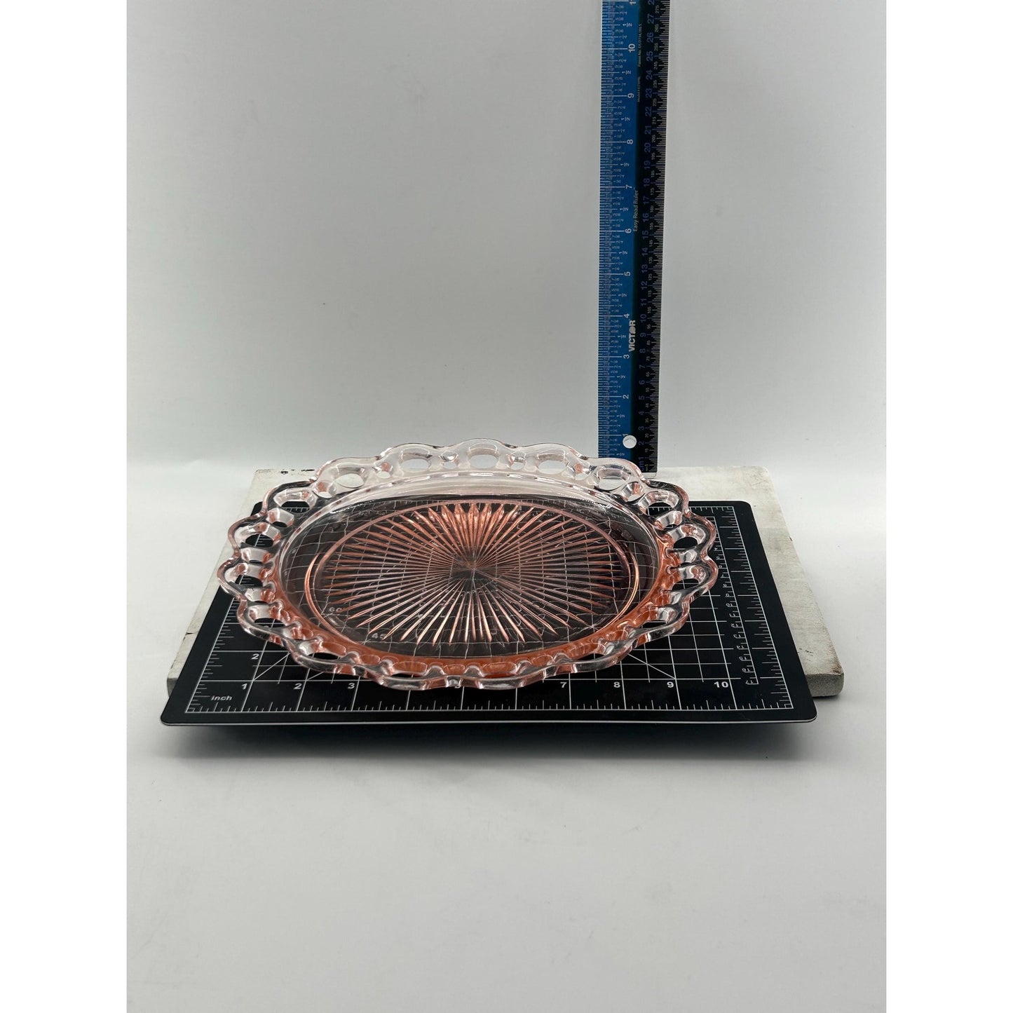 Pink Depression Glass Plate 1930s Art Deco Pressed Glass Serving Dish Scalloped Rim Vintage Collectible Glassware