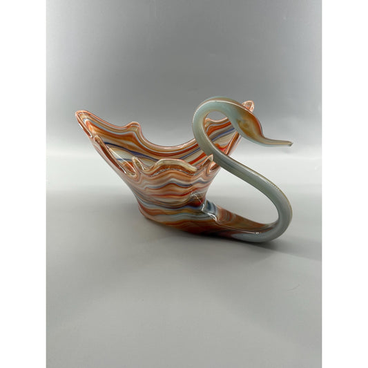 Vintage Hand Blown Studio Art Glass Cornucopia Vase | Sculptural Horn of Plenty | Large Freeform Swirl Glass | 1980s–1990s