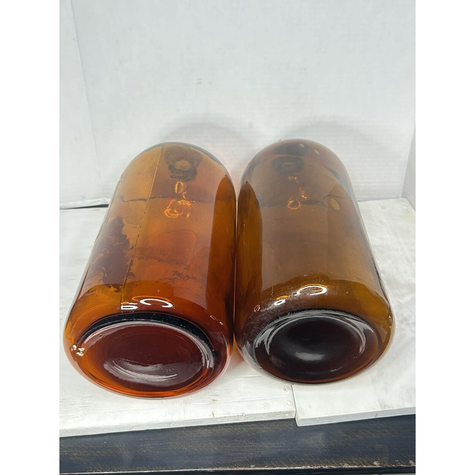 Antique amber pharmacy jar pair overall condition display