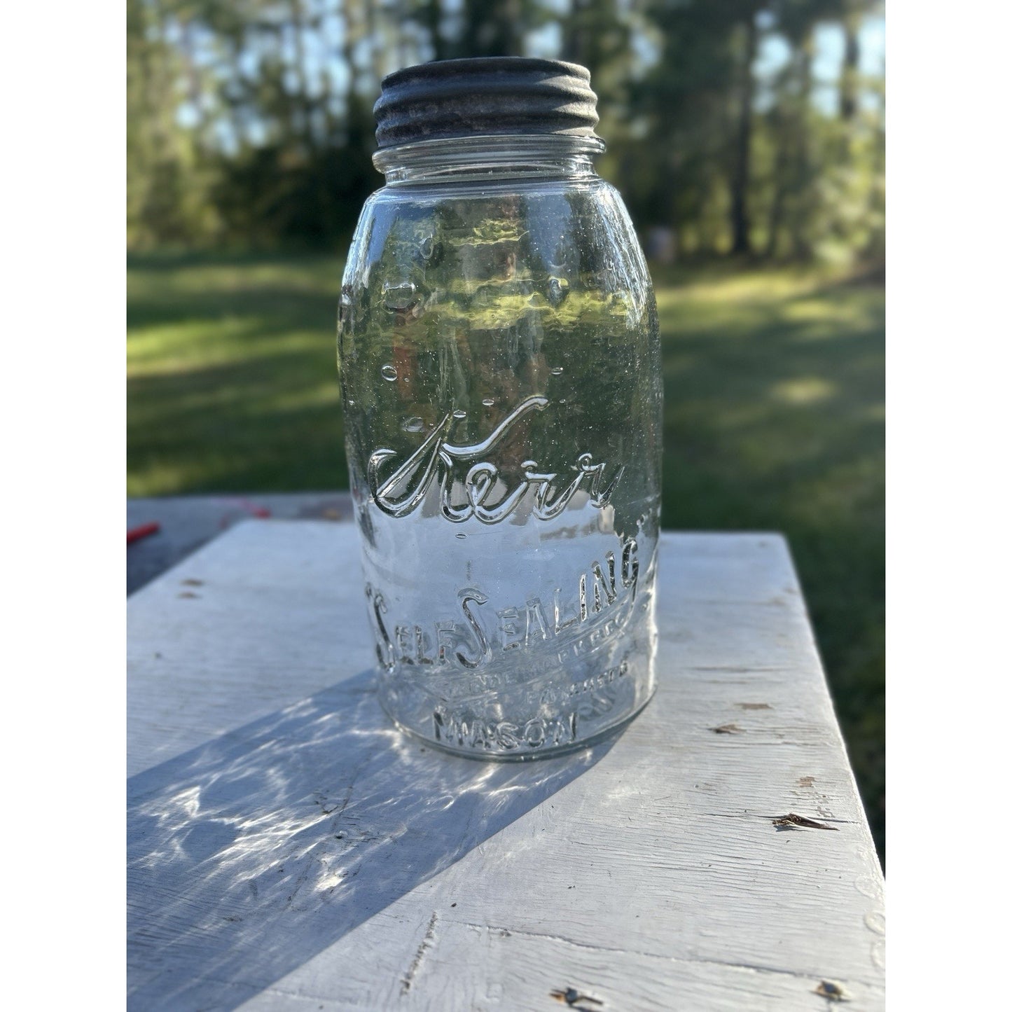 Rare Kerr Mason Jar Sand Springs OK 1915 Patent Seed Bubble Glass Near Mint