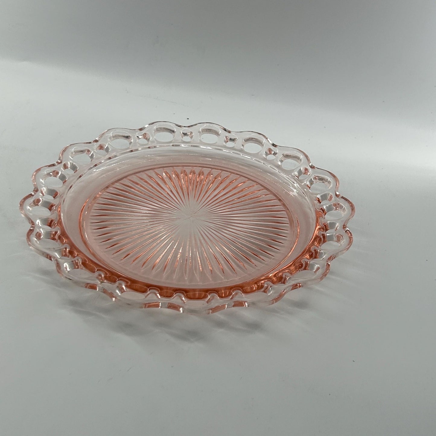 Pink Depression Glass Plate 1930s Art Deco Pressed Glass Serving Dish Scalloped Rim Vintage Collectible Glassware