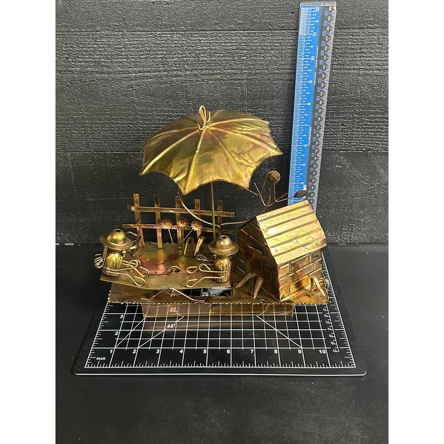 Vintage Berkeley Designs Brass Kinetic Music Box • Working TOYO Movement • Moving Figures Garden Scene • “It’s a Small World” Sculpture rare