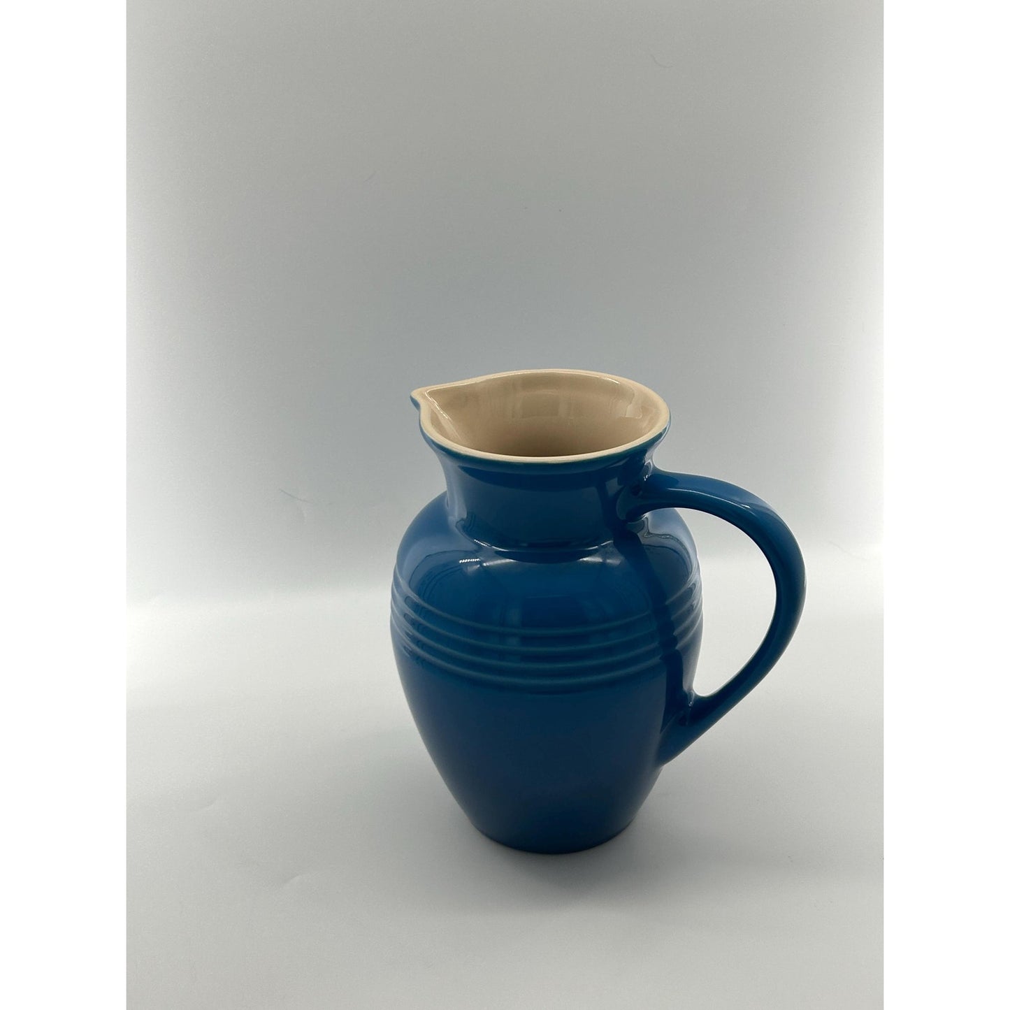 Le Creuset Marseille Blue Stoneware Pitcher Cream Interior Water Jug Farmhouse Kitchen Decor Pouring Jug French Country Decor Large Ceramic