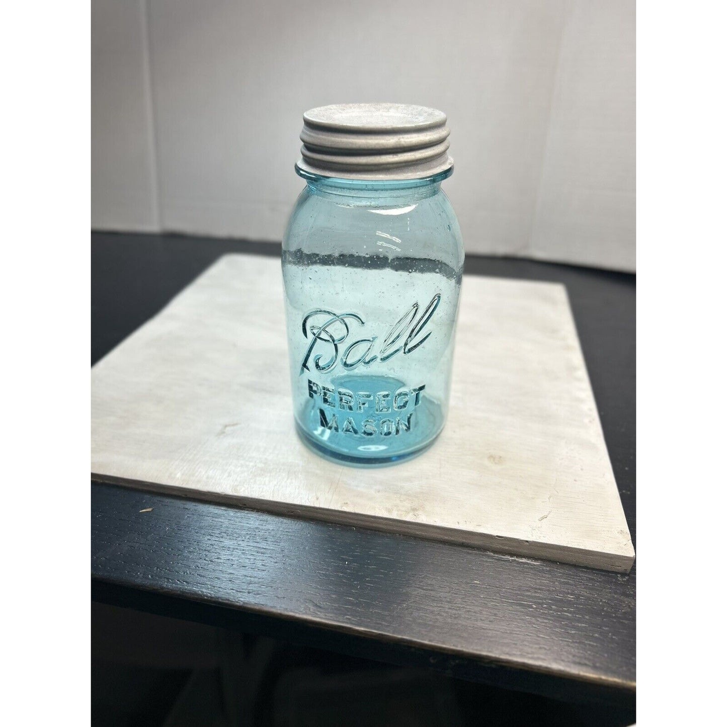 Rare Ball blue Perfect Mason quart base embossed letters