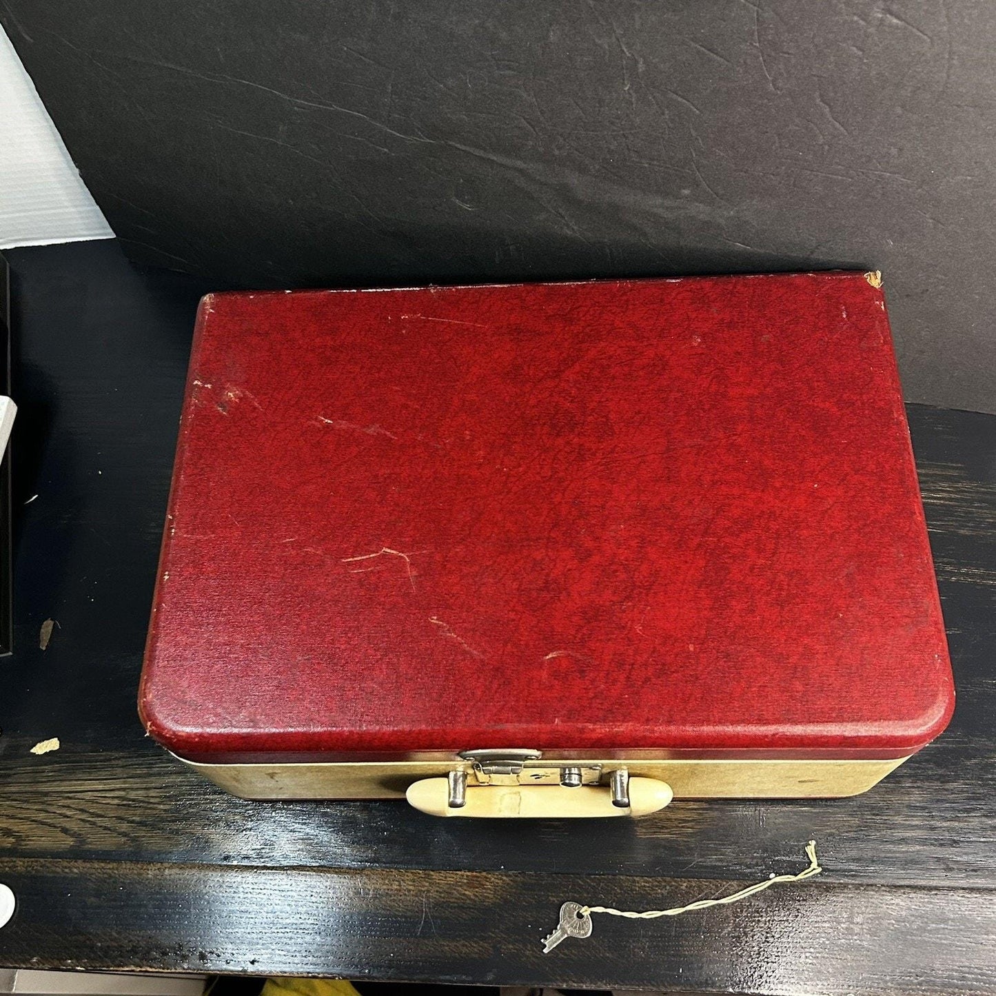 Vintage 1950s Red Vanity Train Case Hard Shell Makeup Case Bakelite Handle Travel Case