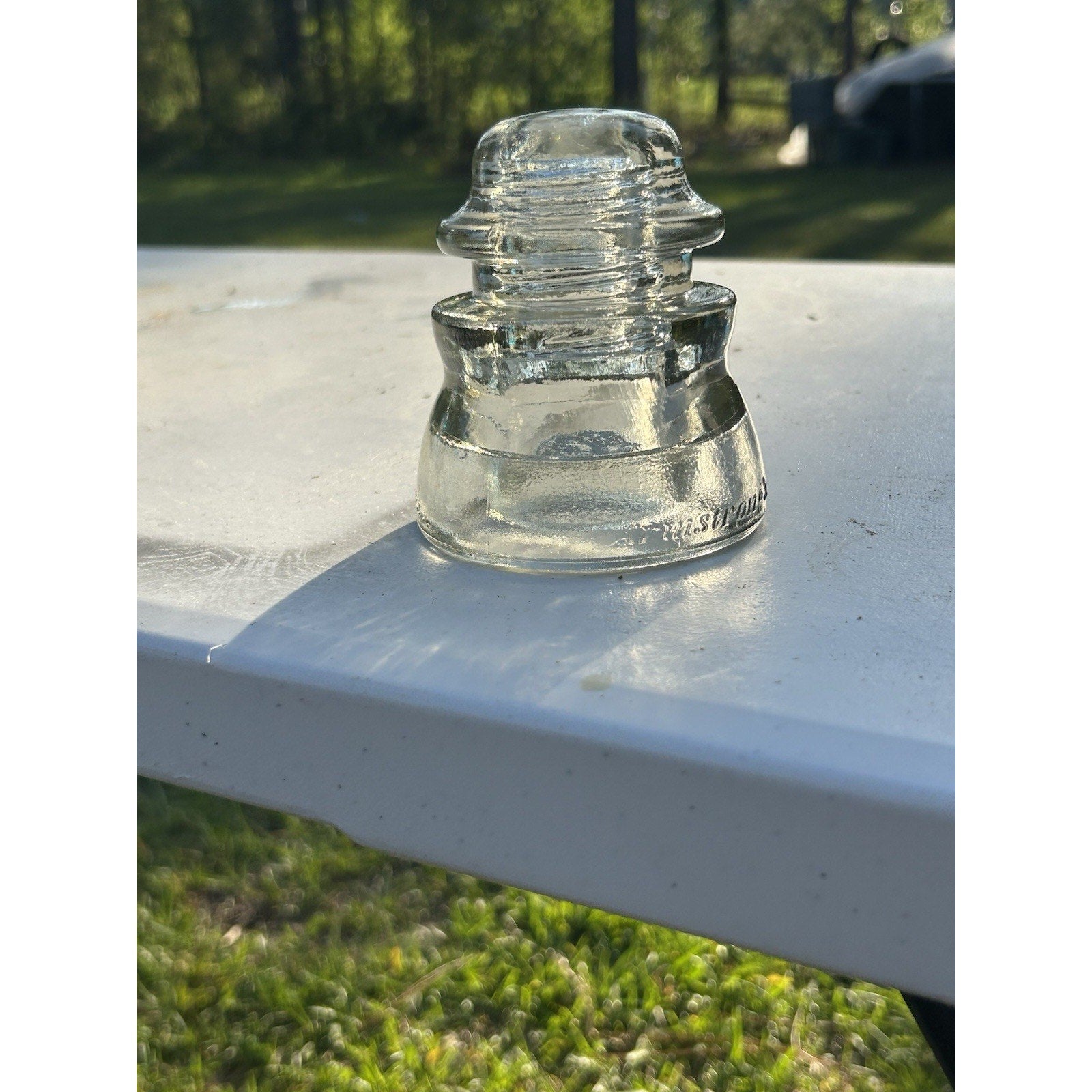 Vintage Armstrong clear glass insulator DP-1 all angles