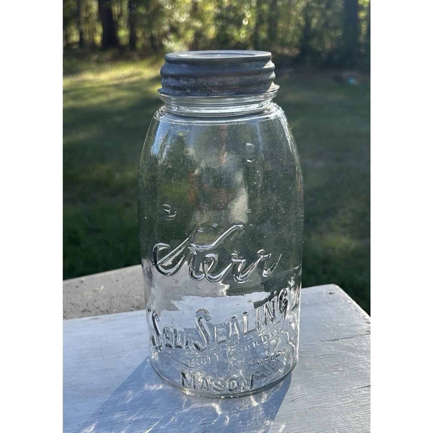 Rare Kerr Mason Jar Sand Springs OK 1915 Patent Seed Bubble Glass Near Mint