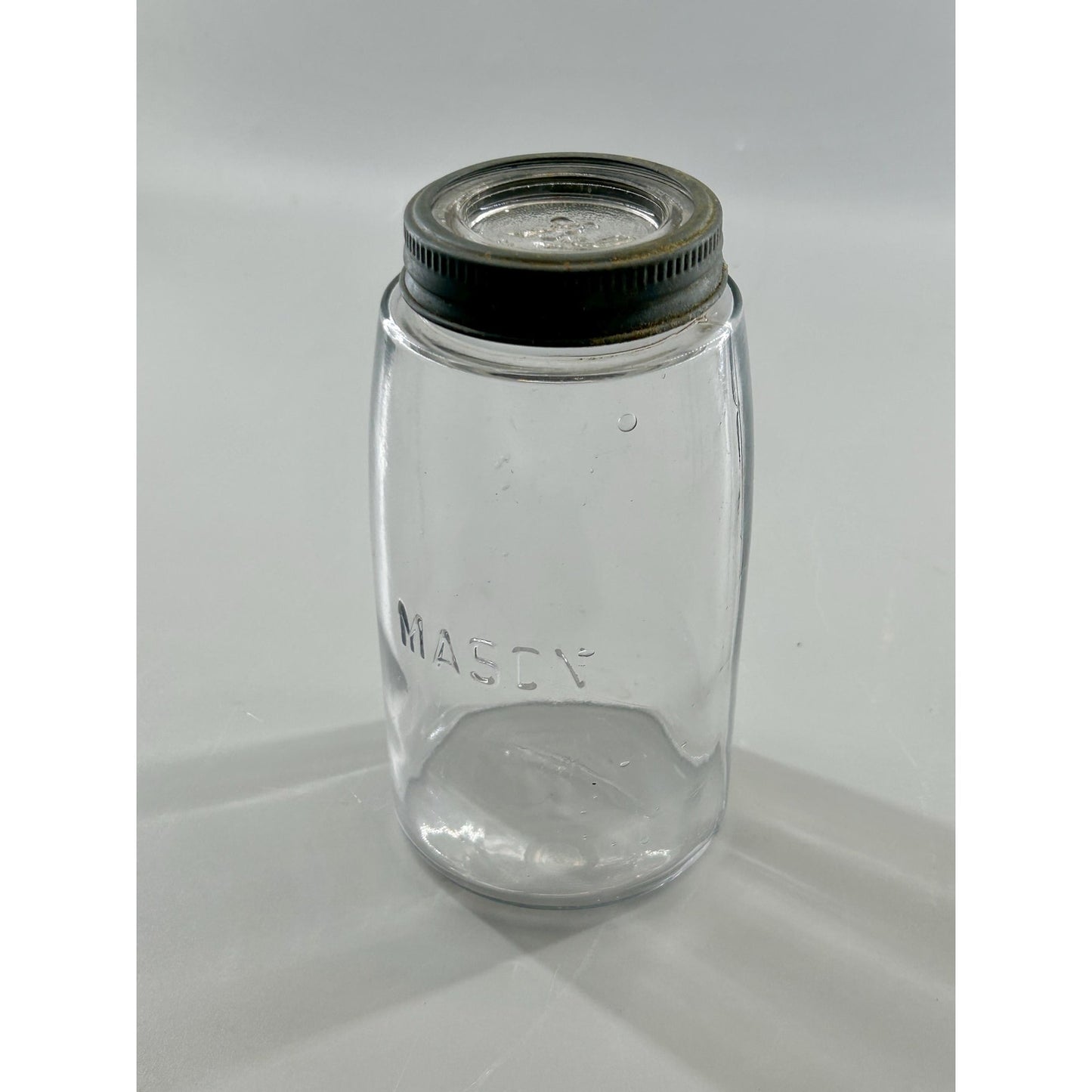 Vintage Mason Quart Fruit Jar Straight Line Clear Glass w/ Ball No. 10 Glass Lid. Gorgeous crisp embossing . With glass bubbles