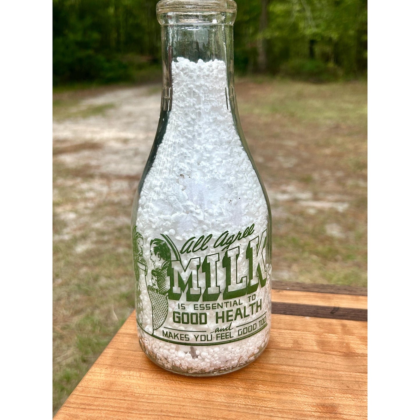 1944 Vintage Harms Dairy Oakhurst Farm Savannah GA Quart Milk Bottle Green ACL Family Graphic