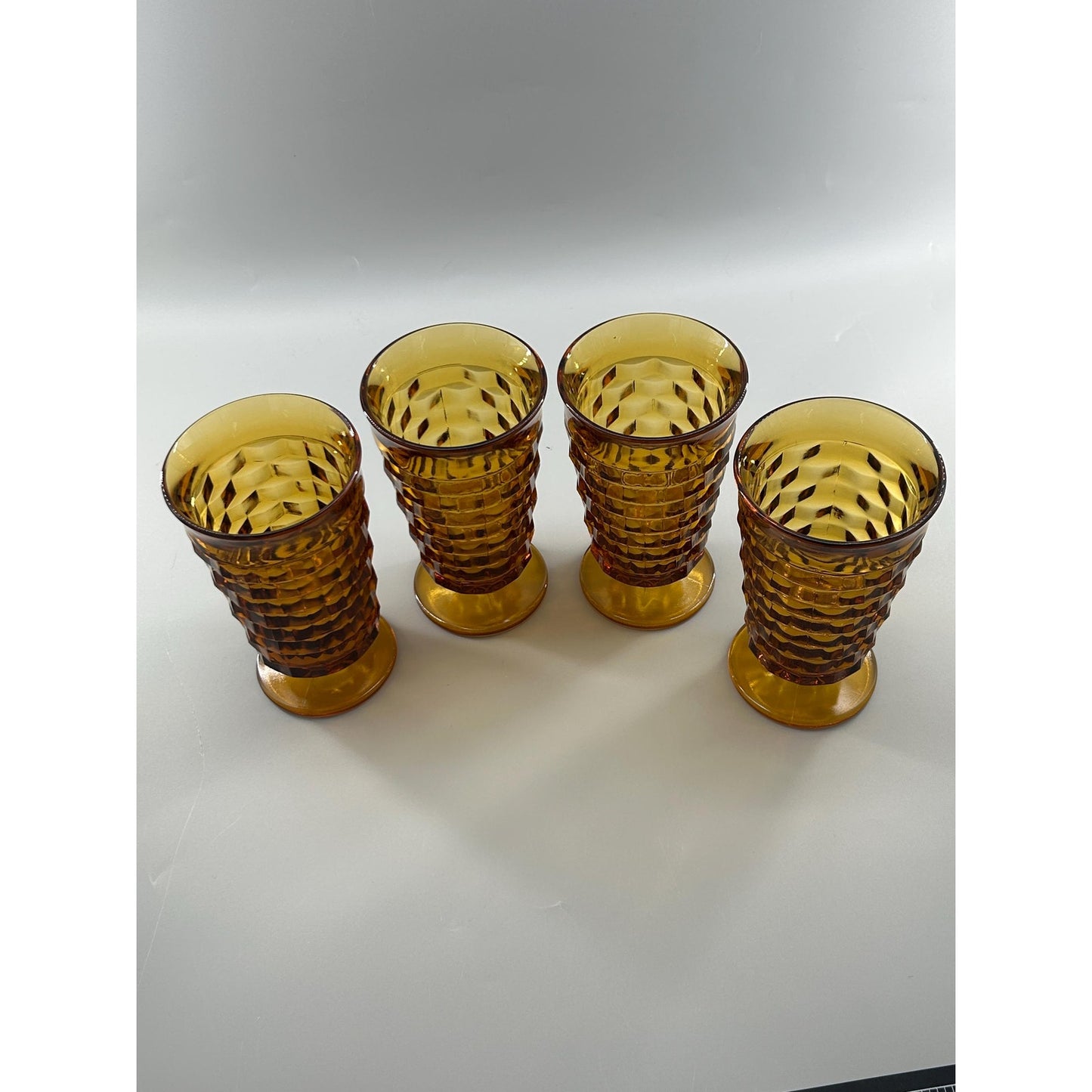 Vintage Indiana Glass Whitehall Cube Tumblers Set of 4 Amber Footed Glasses Mid Century Barware Retro Drinkware. Honey Brown Root Beer MCM