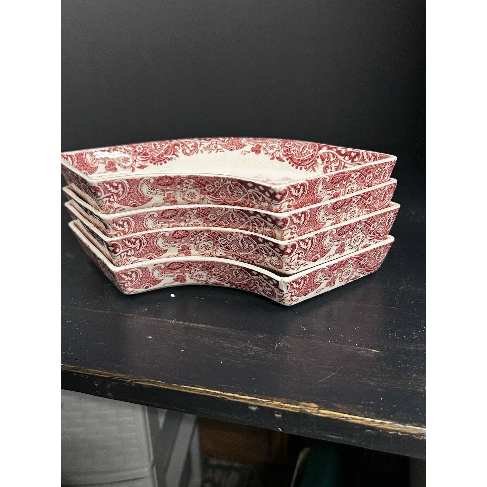 M.R. Midwinter 1910 red landscape side dish back mark